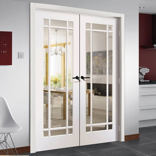 Image: Cheshire Door Pair - Clear Glass - White Primed