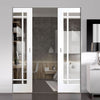 Cheshire White Absolute Evokit Pocket Double Pocket Door - Clear Glass - White Primed