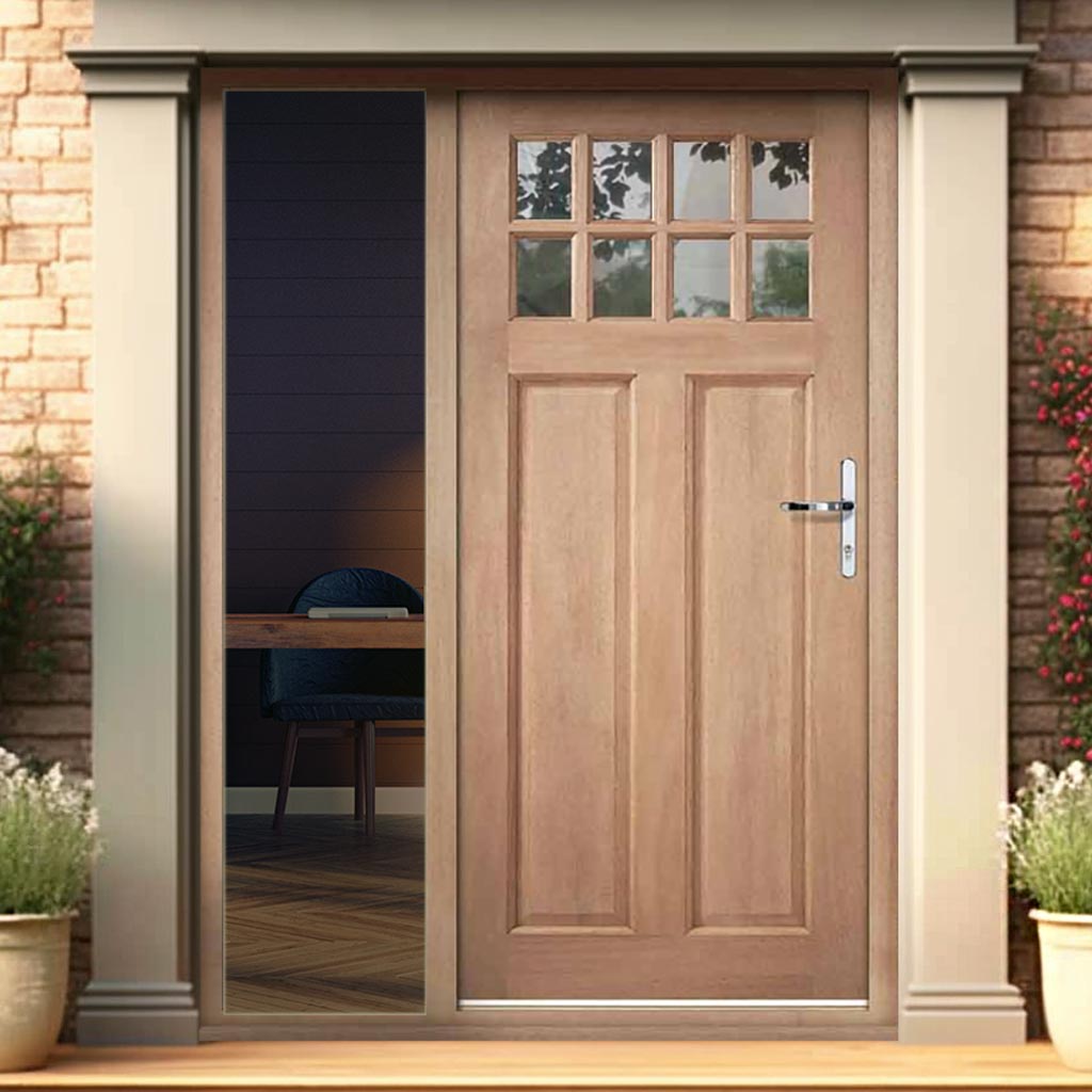 Chigwell External Hardwood Front Door and Frame Set - Clear Double Glazing - One Unglazed Side Screen
