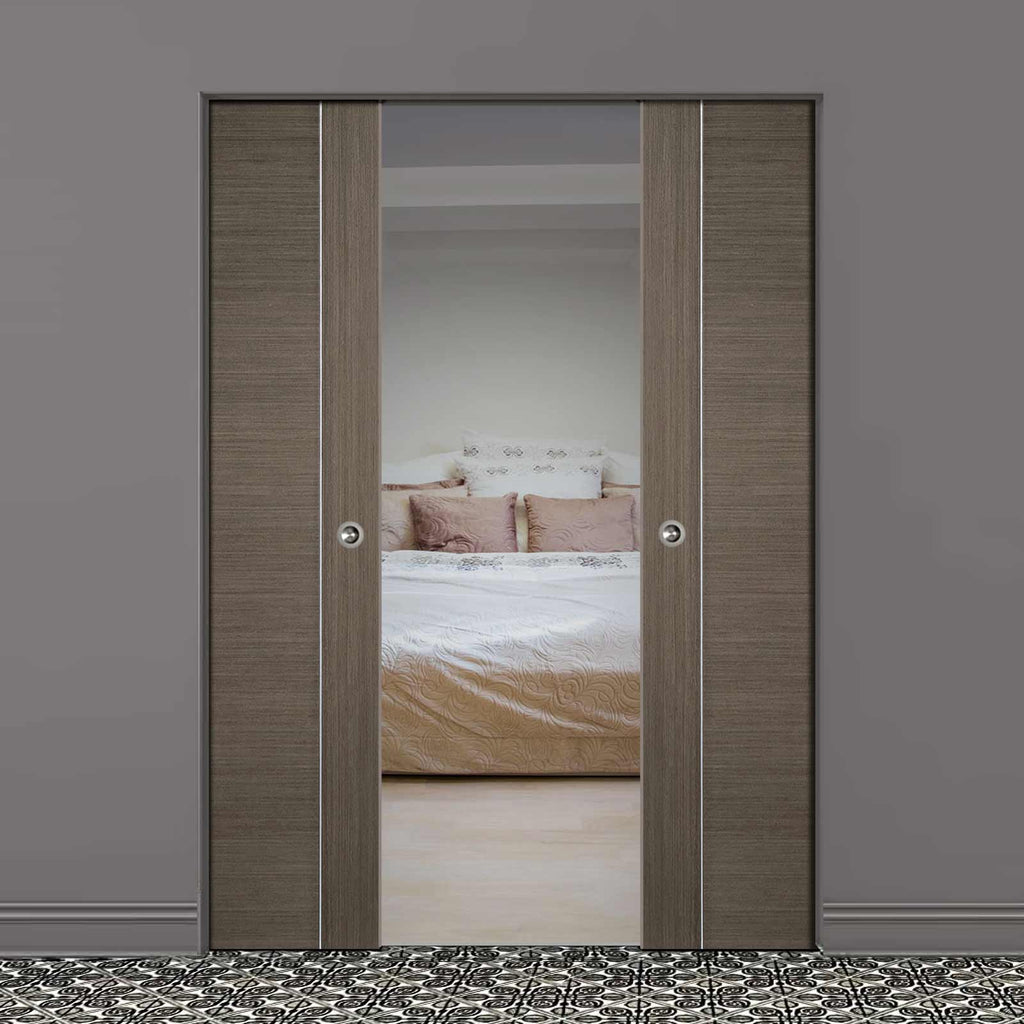 Chocolate Grey Alcaraz Absolute Evokit Double Pocket Doors - Prefinished