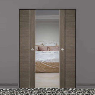 Image: Chocolate Grey Alcaraz Absolute Evokit Double Pocket Doors - Prefinished