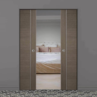 Image: Bespoke Chocolate Grey Alcaraz Double Frameless Pocket Door - Prefinished