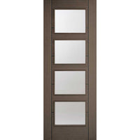 Bespoke Thruslide Surface Vancouver Chocolate Grey 4L Door - Clear Glass - Prefinished Sliding Double Door and Track Kit