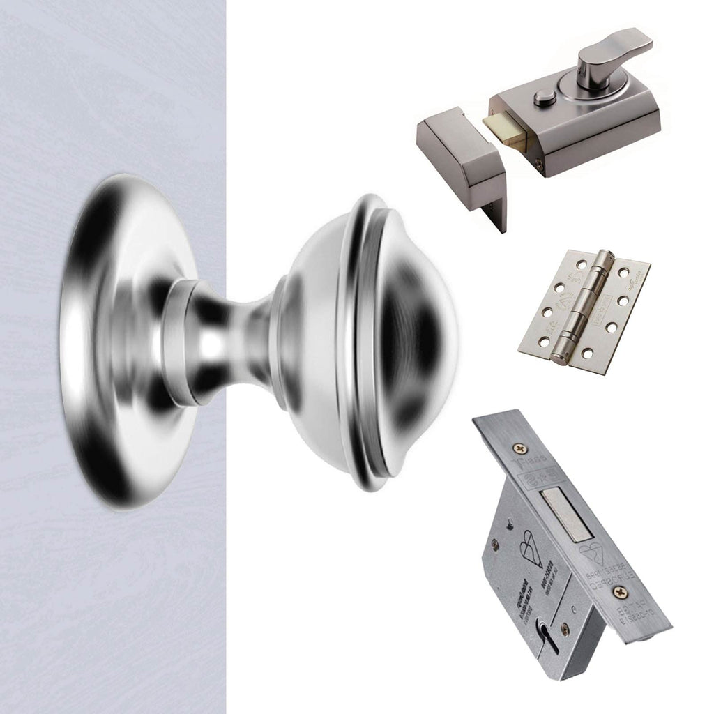 External M60 Round Centre Knob Front Door Handle Pack - Chrome Finish