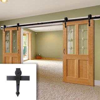 Image: Double Sliding Door & Arrowhead Black Track - Churnet Oak Doors - Leaded Clear glass