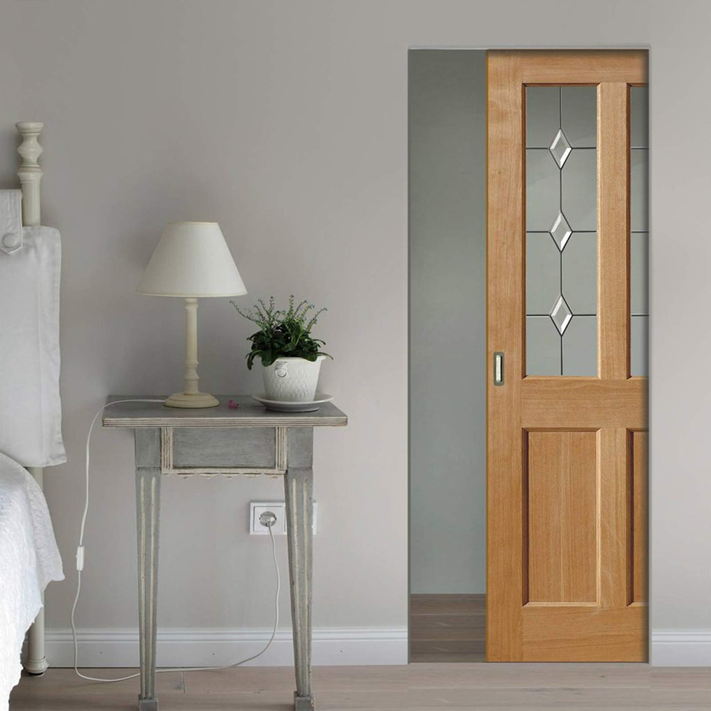 Oak Churnet Oak Absolute Evokit Pocket Door - Leaded clear glass