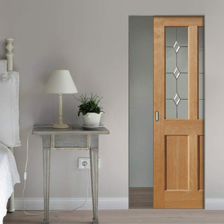 Image: Oak Churnet Oak Absolute Evokit Pocket Door - Leaded clear glass