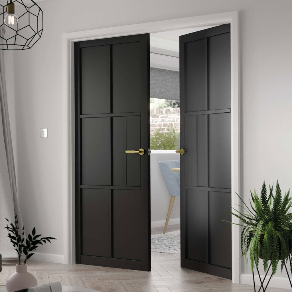 JB Kind Industrial Civic Black Internal Door Pair - Prefinished