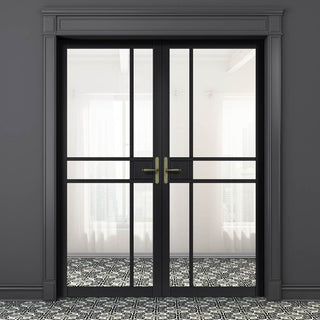 Image: JB Kind Industrial City Black Internal Door Pair - Clear Glass - Prefinished