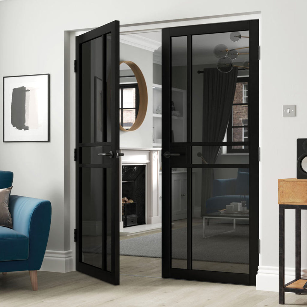 JB Kind Industrial City Black Door Pair - Tinted Glass - Prefinished