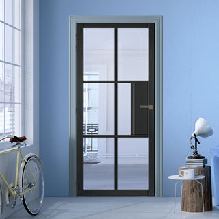 Image: JB Kind Industrial Civic Black Internal Door - Clear Glass - Prefinished