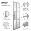 JB Kind Industrial Civic White Internal Door - Clear Glass - Prefinished