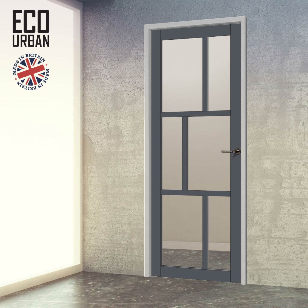 Handmade Eco-Urban Milan 6 Pane Solid Wood Internal Door UK Made DD6422G Clear Glass - Eco-Urban® Stormy Grey Premium Primed