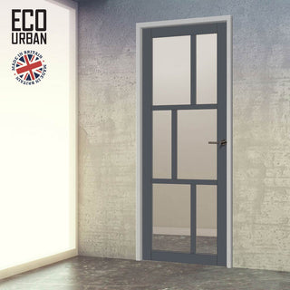 Image: Handmade Eco-Urban Milan 6 Pane Solid Wood Internal Door UK Made DD6422G Clear Glass - Eco-Urban® Stormy Grey Premium Primed