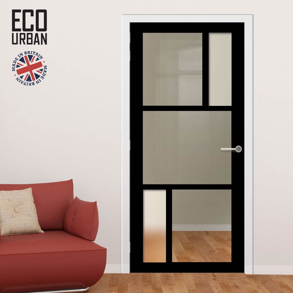 Handmade Eco-Urban Aran 5 Pane Solid Wood Internal Door UK Made DD6432G Clear Glass(2 FROSTED PANES) - Eco-Urban® Shadow Black Premium Primed
