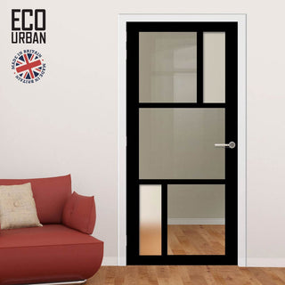 Image: Handmade Eco-Urban Aran 5 Pane Solid Wood Internal Door UK Made DD6432G Clear Glass(2 FROSTED PANES) - Eco-Urban® Shadow Black Premium Primed