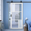 Top Mounted Black Sliding Track & Solid Wood Door - Eco-Urban® Arran 5 Pane Solid Wood Door DD6432G Clear Glass(2 FROSTED PANES) - Cloud White Premium Primed