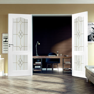 Image: Classic Grained Internal PVC Door Pair - 2 Starburst Style Glass