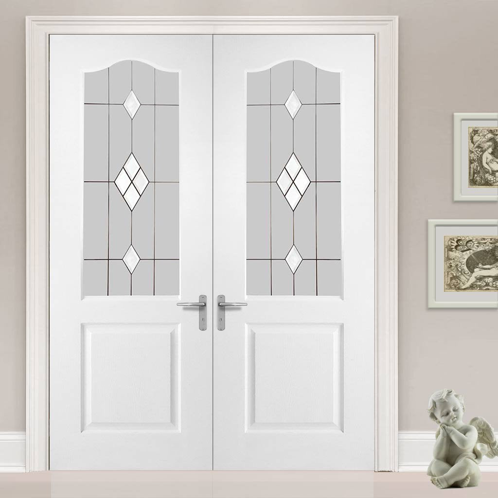 Classic Grained PVC Door Pair - Sandblast Starburst Style Glass