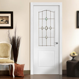 Image: White PVC classic door with grained faces galaxy style toughened glass 