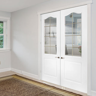 Image: Classic Grained Internal PVC Door Pair - Georgian Style Leaded Glass