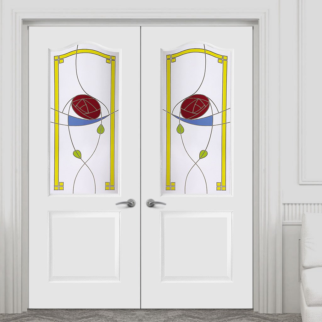Classic Grained PVC Door Pair - Rennie MacIntosh Style Colour Glass