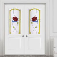 Classic Grained PVC Door Pair - Rennie MacIntosh Style Colour Glass