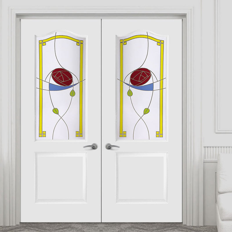 Classic Grained PVC Door Pair - Rennie MacIntosh Style Colour Glass