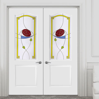 Image: Classic Grained PVC Door Pair - Rennie MacIntosh Style Colour Glass