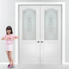 Classic Grained PVC Door Pair - Sandblast Floral Brocade Style Glass