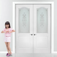 Classic Grained PVC Door Pair - Sandblast Floral Brocade Style Glass