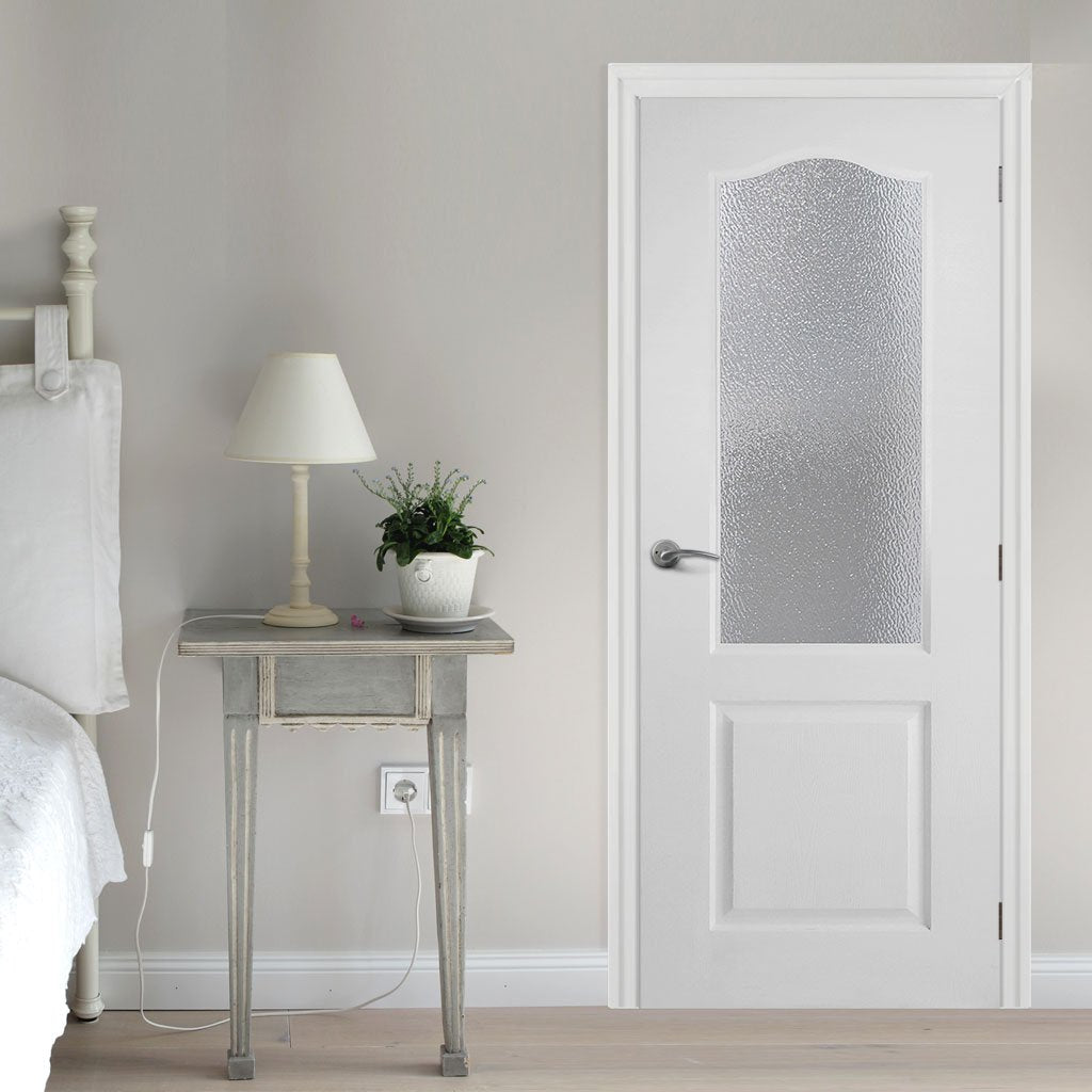White PVC classic glazed door with grained faces toughened safety glass 