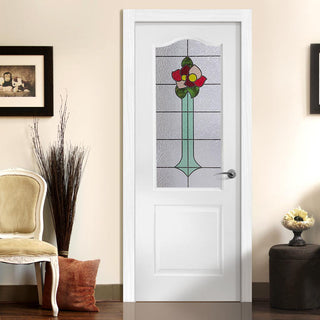 Image: White PVC classic door with grained faces rose sash style toughened glass 