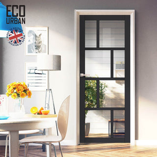 Image: Handmade Eco-Urban Kochi 8 Pane Solid Wood Internal Door UK Made DD6415G Clear Glass - Eco-Urban® Shadow Black Premium Primed
