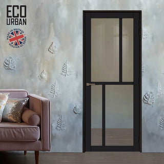 Image: Handmade Eco-Urban Hampton 4 Pane Solid Wood Internal Door UK Made DD6413G Clear Glass - Eco-Urban® Shadow Black Premium Primed