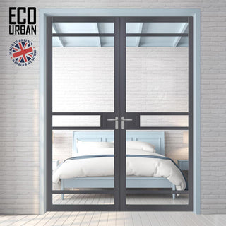 Image: Sheffield 5 Pane Solid Wood Internal Door Pair UK Made DD6312G - Clear Glass - Eco-Urban® Stormy Grey Premium Primed