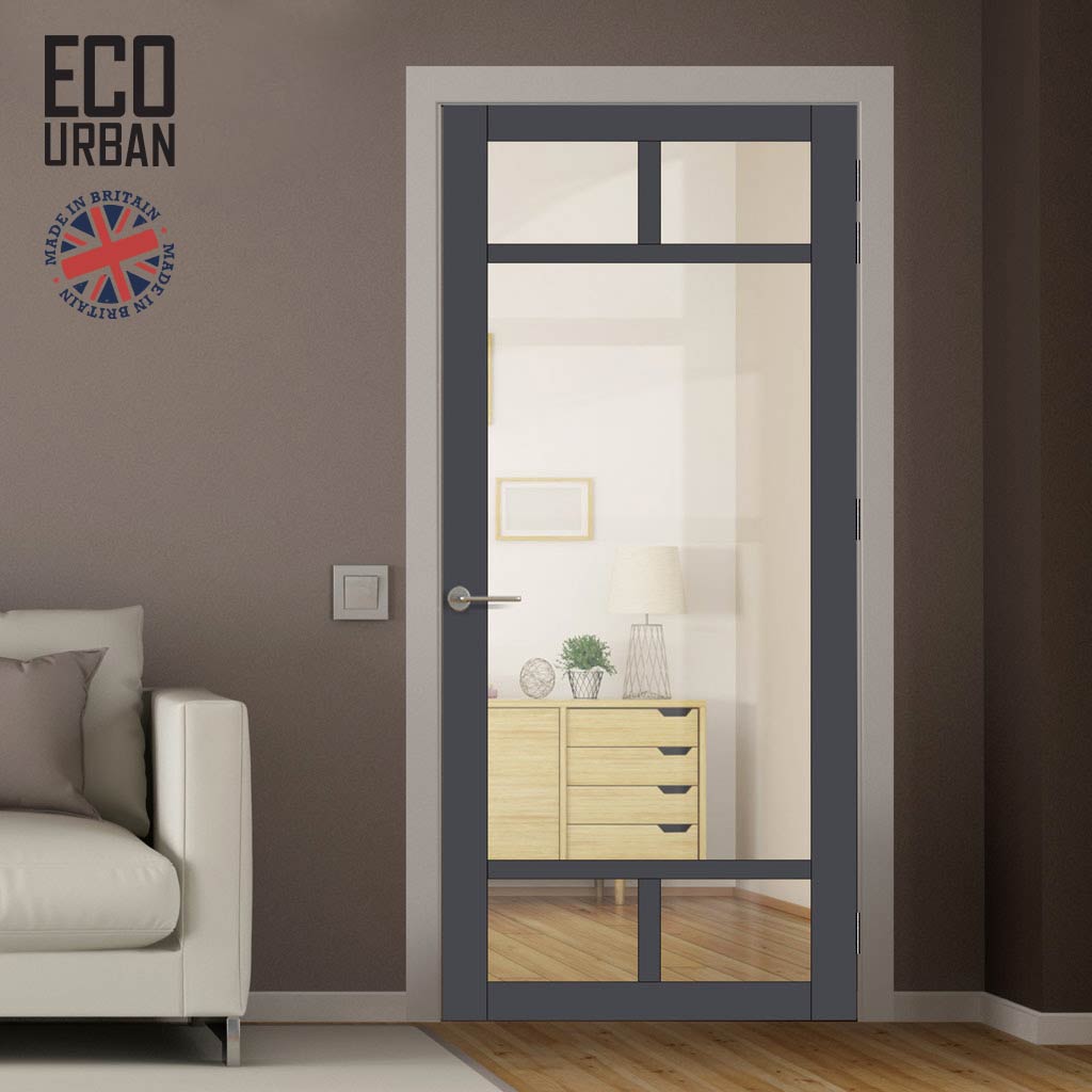 Handmade Eco-Urban Sydney 5 Pane Solid Wood Internal Door UK Made DD6417G Clear Glass - Eco-Urban® Stormy Grey Premium Primed
