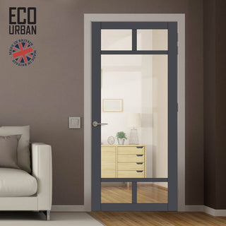 Image: Handmade Eco-Urban Sydney 5 Pane Solid Wood Internal Door UK Made DD6417G Clear Glass - Eco-Urban® Stormy Grey Premium Primed