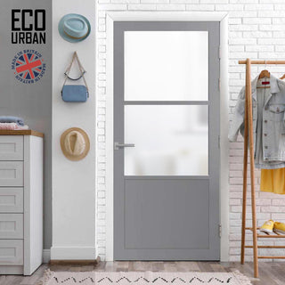Image: Handmade Eco-Urban Berkley 2 Pane 1 Panel Solid Wood Internal Door UK Made DD6309SG - Frosted Glass - Eco-Urban® Mist Grey Premium Primed