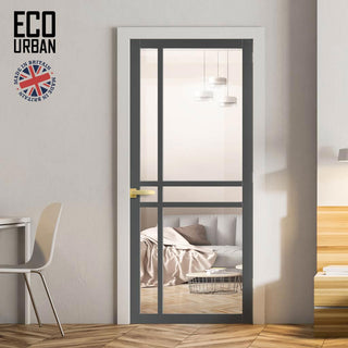 Image: Glasgow 6 Pane Solid Wood Internal Door UK Made DD6314G - Clear Glass - Eco-Urban® Stormy Grey Premium Primed