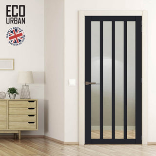 Image: Handmade Eco-Urban Sintra 4 Pane Solid Wood Internal Door UK Made DD6428G Clear Glass - Eco-Urban® Shadow Black Premium Primed