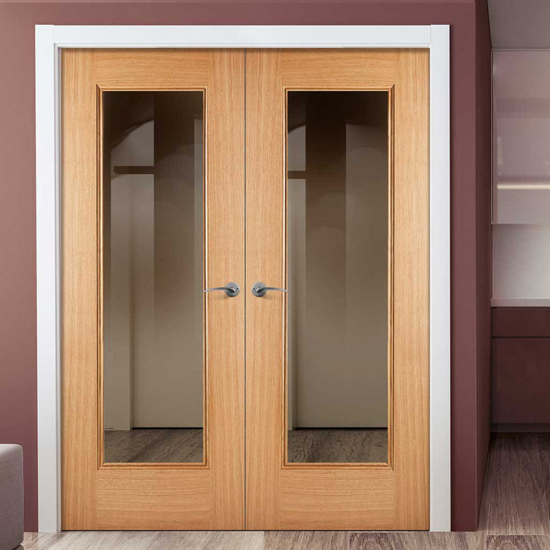 Eindhoven 1 Pane Oak Door Pair - Clear Glass - Prefinished