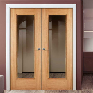 Image: Eindhoven 1 Pane Oak Door Pair - Clear Glass - Prefinished