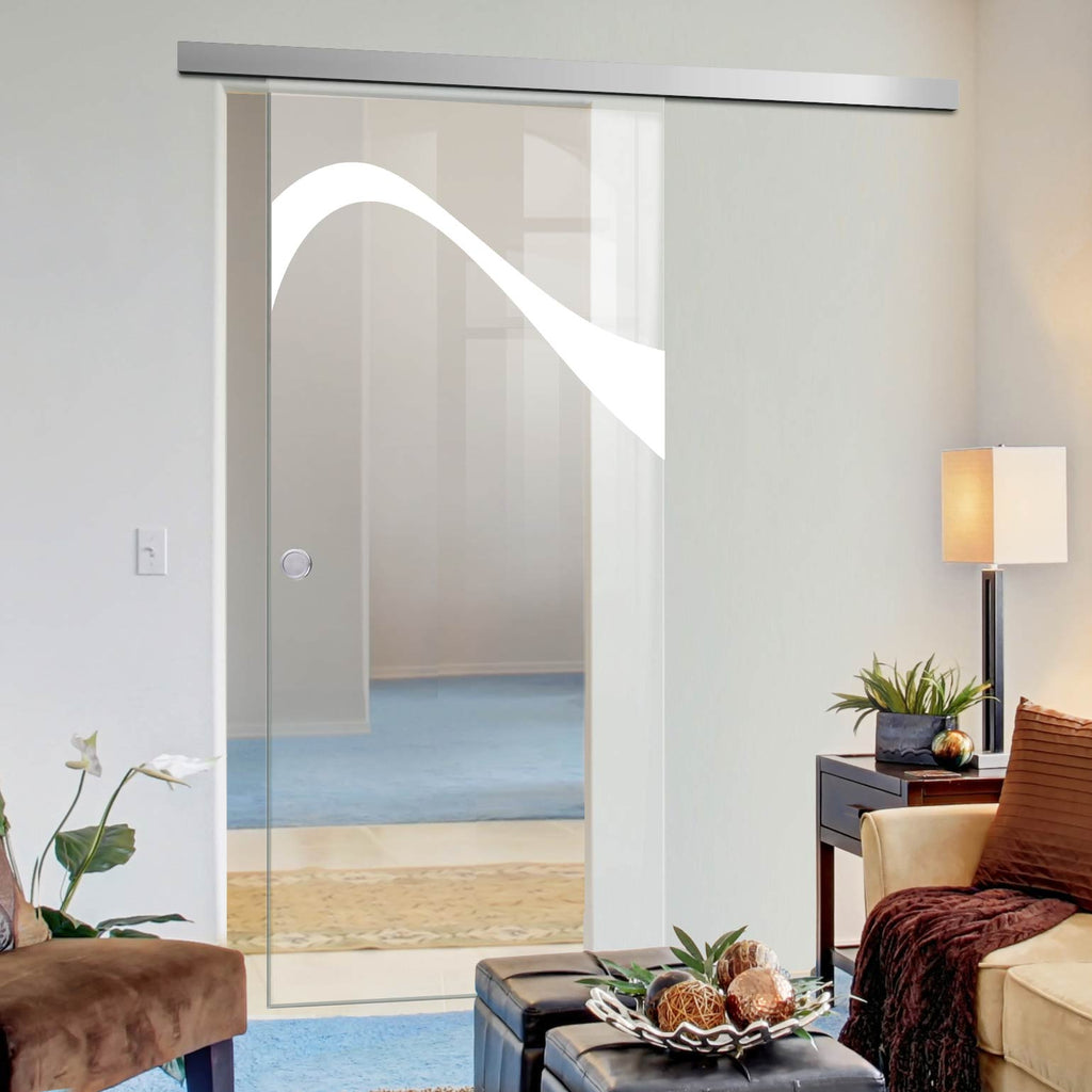 Single Glass Sliding Door - Kingston 8mm Clear Glass - Obscure Printed Design - Planeo 60 Pro Kit