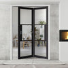 Two Folding Doors & Frame Kit - Tribeca 3 Pane Black Primed 2+0 - Clear Glass