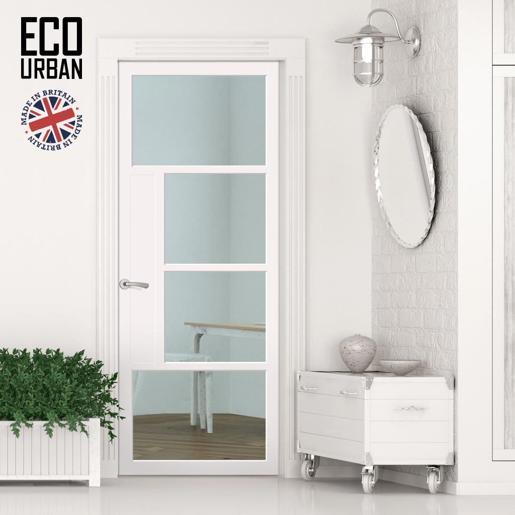 Boston 4 Pane Solid Wood Internal Door UK Made DD6311G - Clear Glass - Eco-Urban® Cloud White Premium Primed