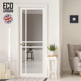 Image: Glasgow 6 Pane Solid Wood Internal Door UK Made DD6314G - Clear Glass - Eco-Urban® Cloud White Premium Primed