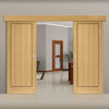 Double Sliding Door & Wall Track - Clementine Flush Oak Doors - Walnut Inlays - Prefinished