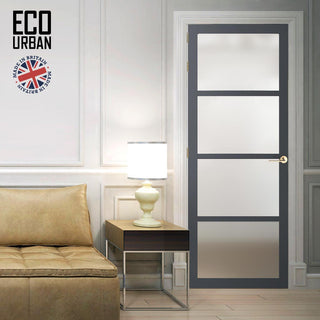 Image: Handmade Eco-Urban Brooklyn 4 Pane Solid Wood Internal Door UK Made DD6308SG - Frosted Glass -  Eco-Urban® Stormy Grey Premium Primed