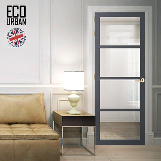 Image: Brooklyn 4 Pane Solid Wood Internal Door UK Made DD6308G - Clear Glass - Eco-Urban® Stormy Grey Premium Primed